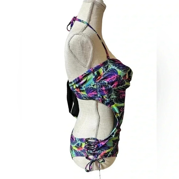 Top Model Multicolor Neon Tropical Adjustable One Piece Swimsuit Womens Size L - Picture 4 of 14